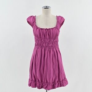 Anthropologie Milkmaid Dress Womens Size S‎ Linen Babydoll Tie Back Ruffle Mini